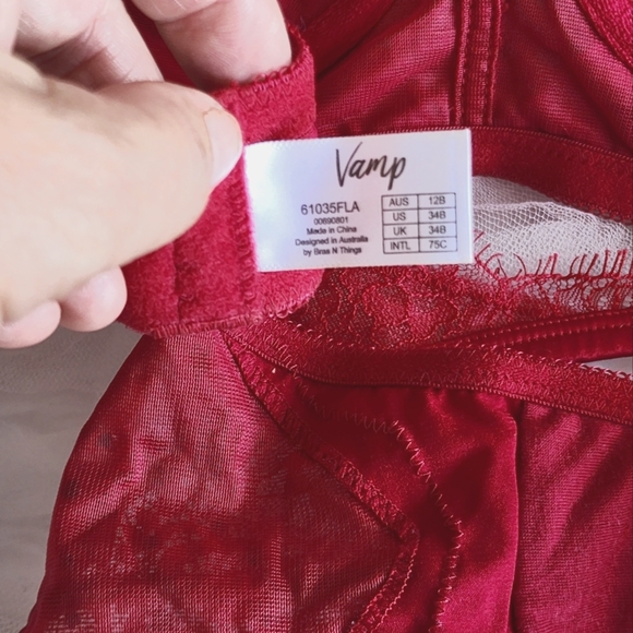 NWOT BRAS N THINGS sz 12B 2 piece lingerie set in Christmas red with diamantes - Picture 6 of 16